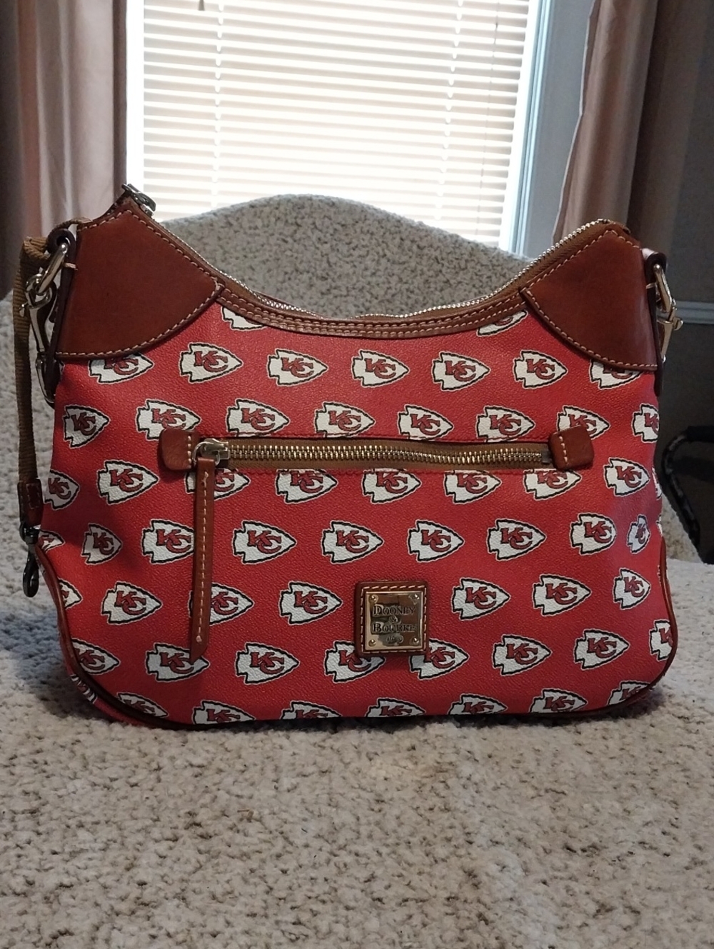 Dooney & Bourke Red Kansas City Chiefs Logo Shoulder Bag with Tan Trim